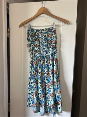 Charlotte Russe Strapless Floral High-Low Skirt in Blue, Pink, Green
